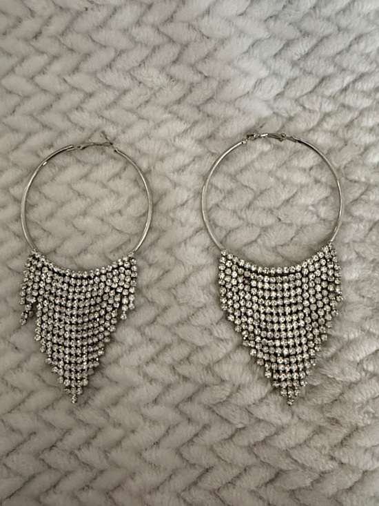 Jewelry - Macy's Silver Crystal Fringe Hoop Earrings Rhinestone Waterfall